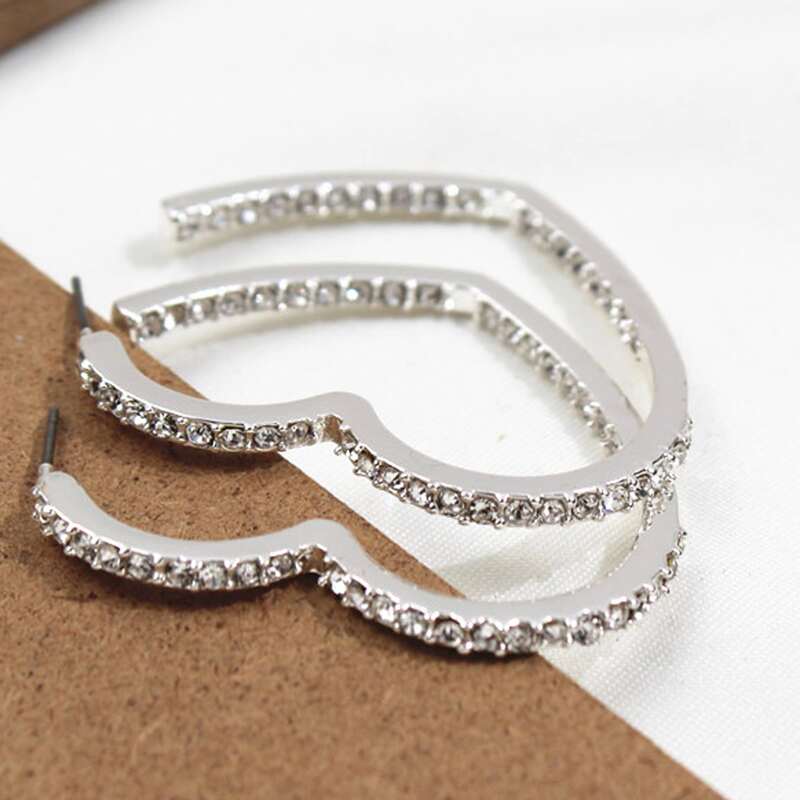 

Rhinestone Heart Hoop Earrings, Silver
