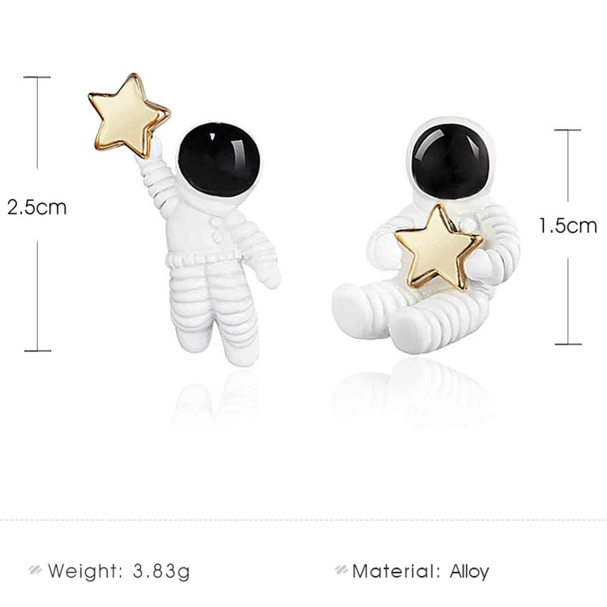 

Astronaut & Star Stud Earrings, Black and white