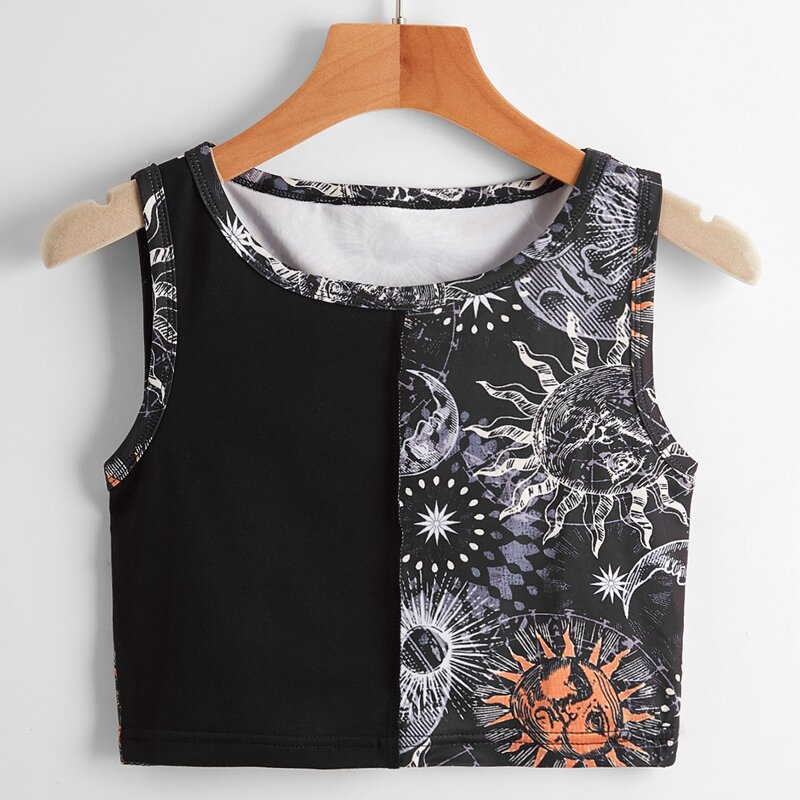 

Contrast Sun & Moon Graphic Tank Top, Black