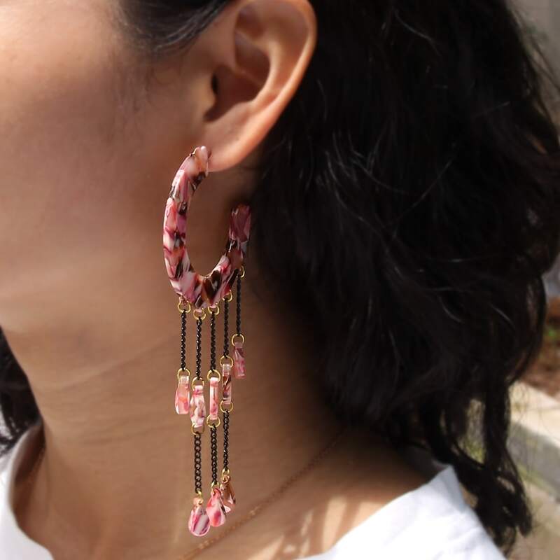 

Tassel Hoop Earrings, Pink