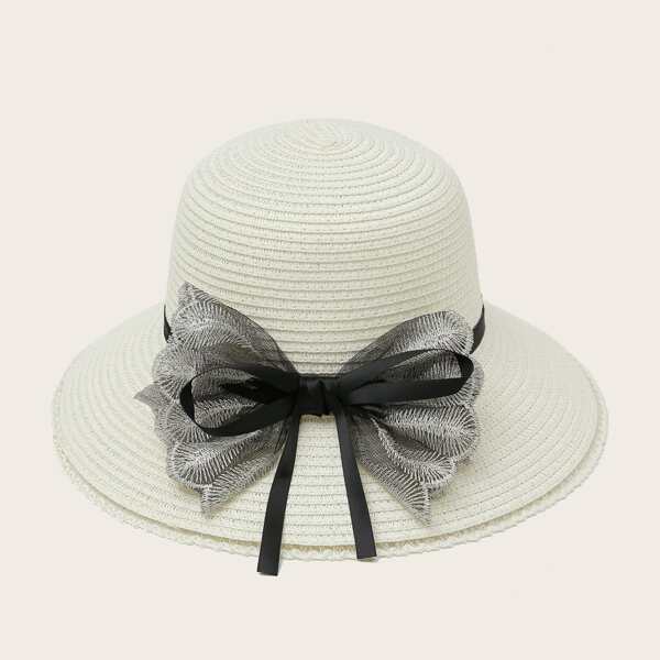 

Bow Decor Straw Hat, White