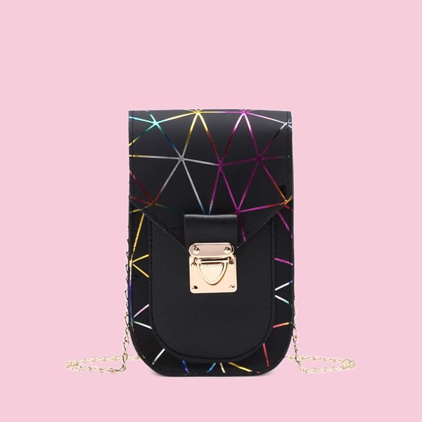 

Geometric Graphic Push Lock Crossbody Bag, Black