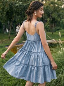 Đầm Thắt nút Chấm bi Boho - Màu xanh bụi bặm - Xem 2