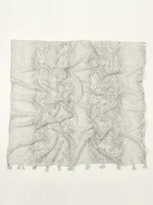 1pc Fashionable Snake Skin & Floral Print Fringe Scarf Boho - Grey - View 2