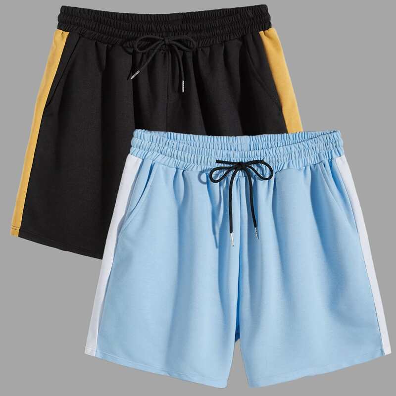 

Guys 2pcs Colorblock Drawstring Shorts, Multicolor