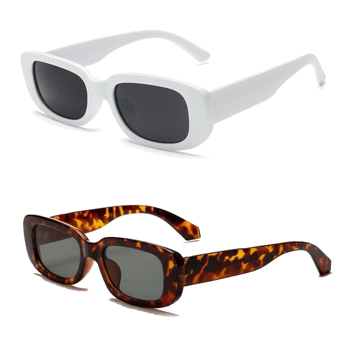 

2pcs Rectangle Frame Sunglasses, Multicolor