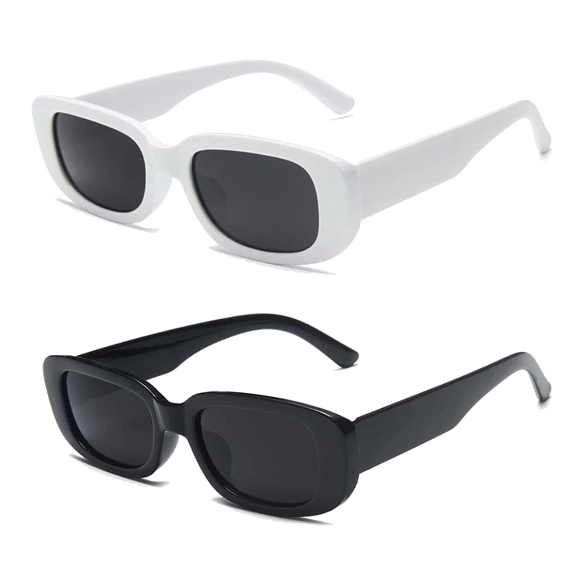 

2pcs Rectangle Frame Sunglasses, Multicolor