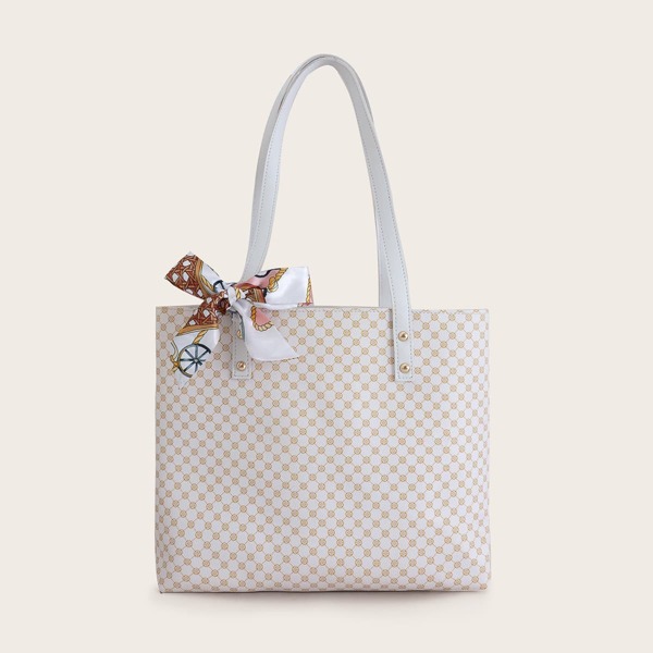 

Twilly Scarf Decor Geometric Graphic Tote Bag, White