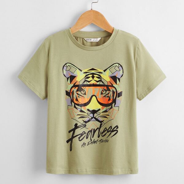 

Boys Tiger & Letter Graphic Tee, Khaki