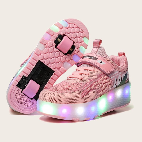 

Girls USB Charging Knit Roller Shoes, Pink