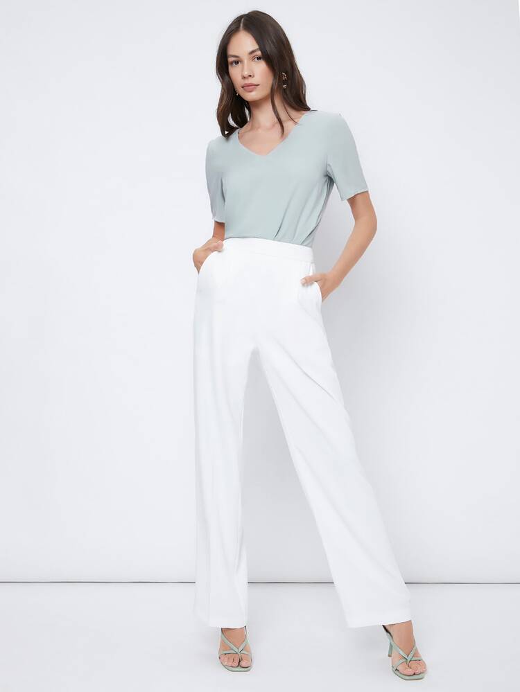 BizChic V-neck Solid Top - Baby Blue - View 4