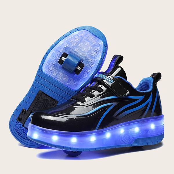

Boys Letter Graphic Roller Shoes With USB Data Cable, Black