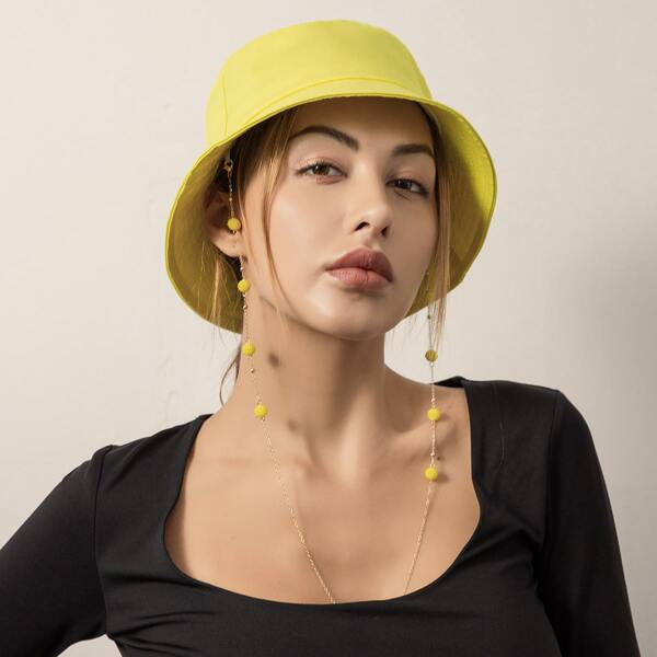 

Plain Bucket Hat With Chain, Yellow