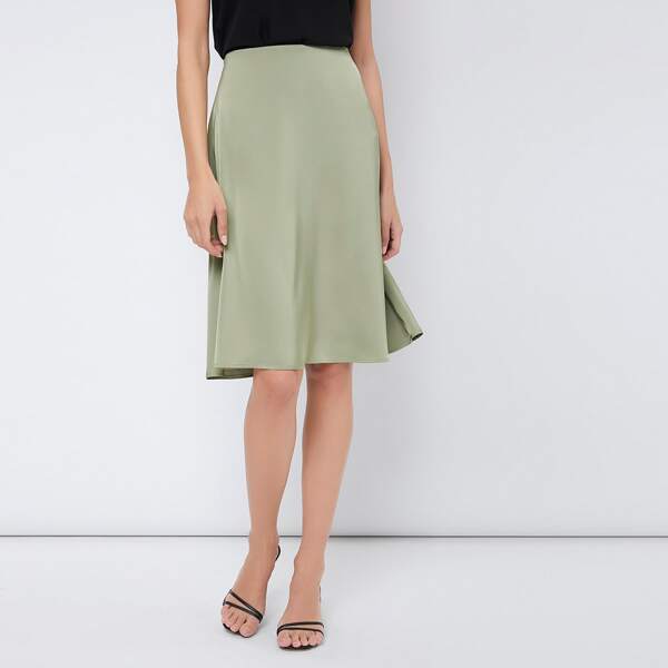 

Solid Zip Side Skirt, Lime green