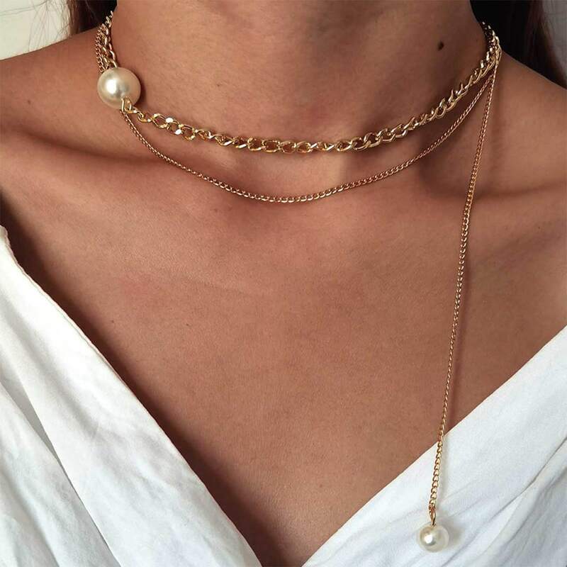 Faux Pearl Decor Layered Necklace, Gold