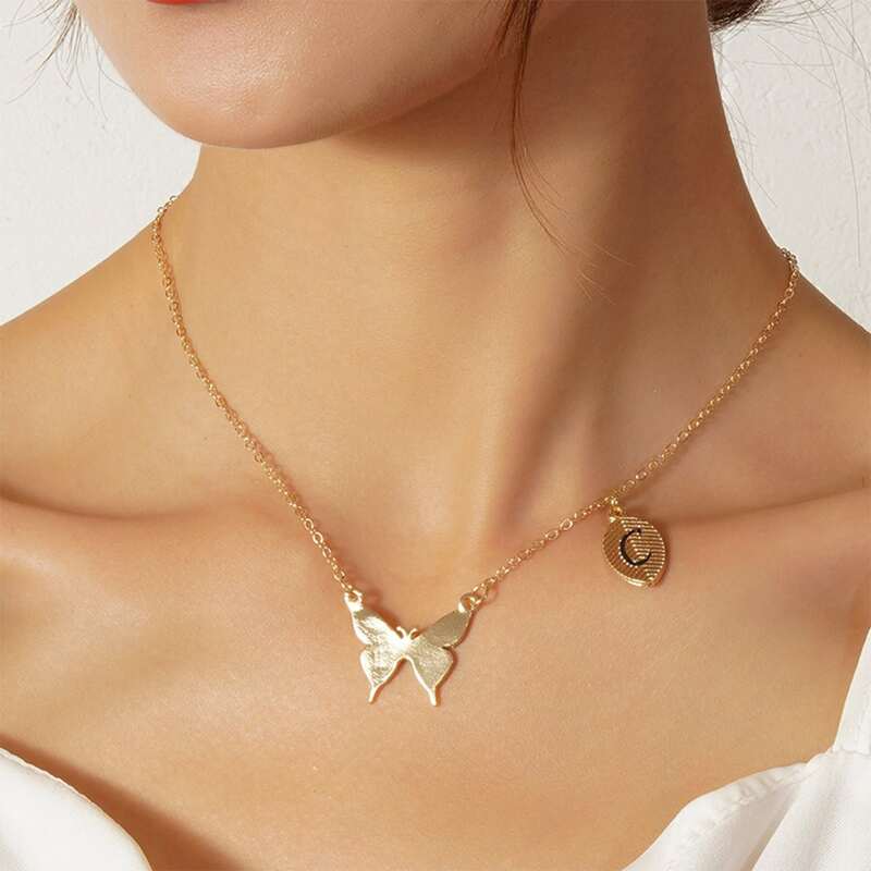 

Butterfly & Letter Pendant Necklace, Gold