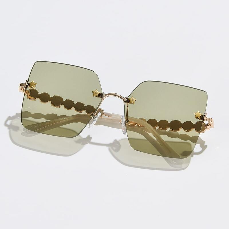 

Rhinestone Decor Rimless Sunglasses, Dark green