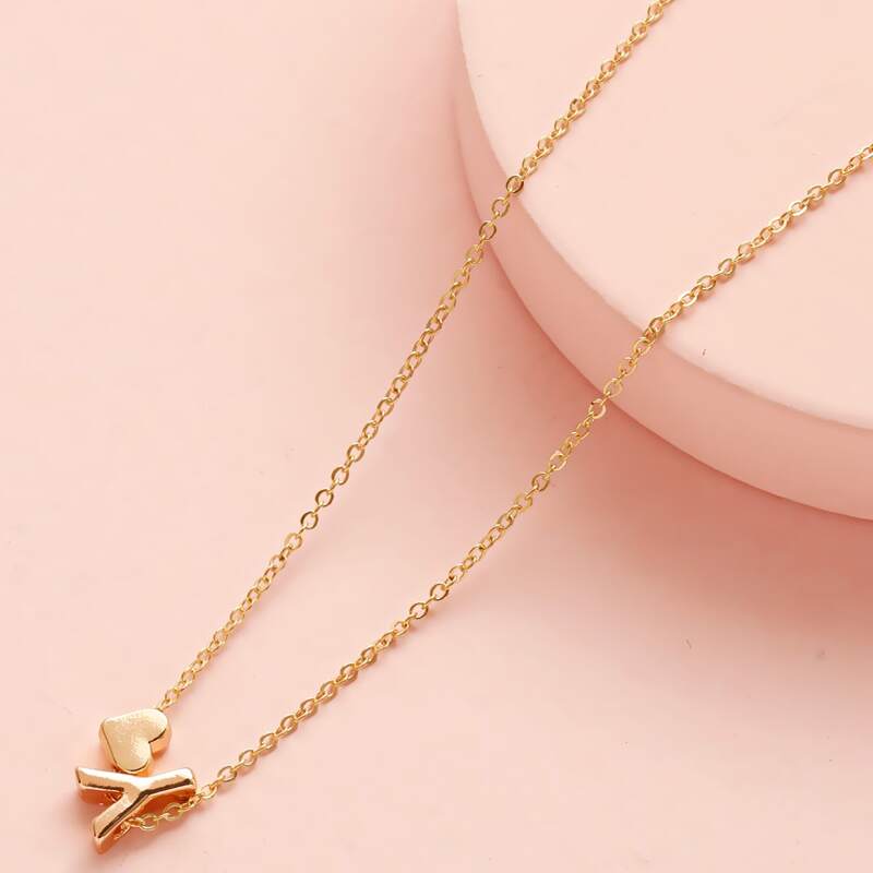 

Letter & Heart Pendant Necklace, Gold