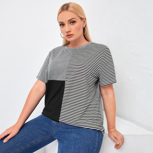 

Plus Striped And Color Block Tee, Multicolor