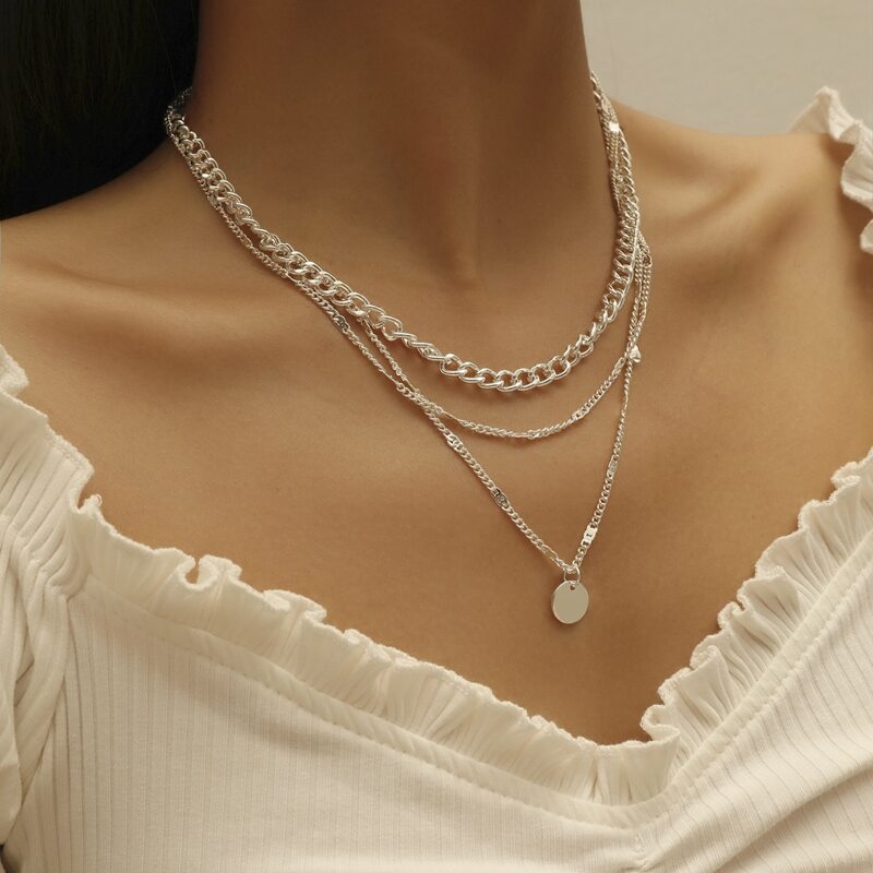 

Disc Decor Layered Necklace, Silver