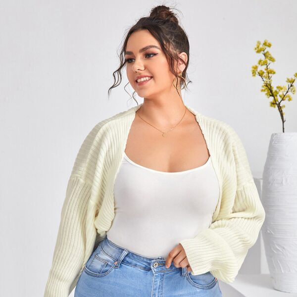 

Plus Drop Shoulder Crop Cardigan, White