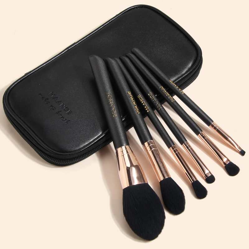 

5pcs Makeup Brush & 1pc Storage Bag, Black