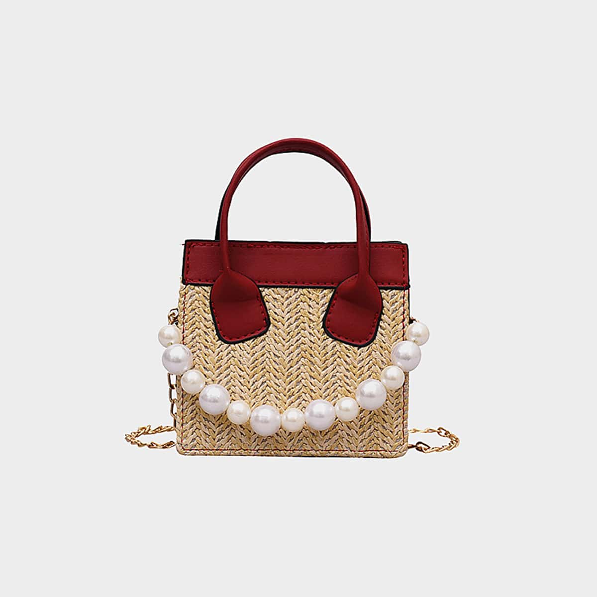 

Colorblock Straw Satchel Bag, Beige