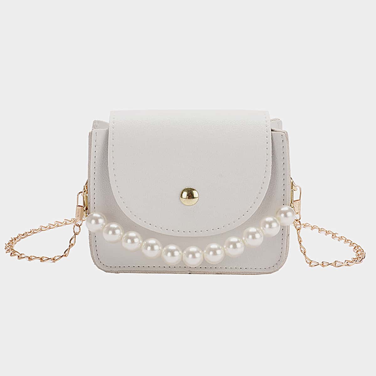 

Faux Pearl Handle Mini Satchel Bag, White