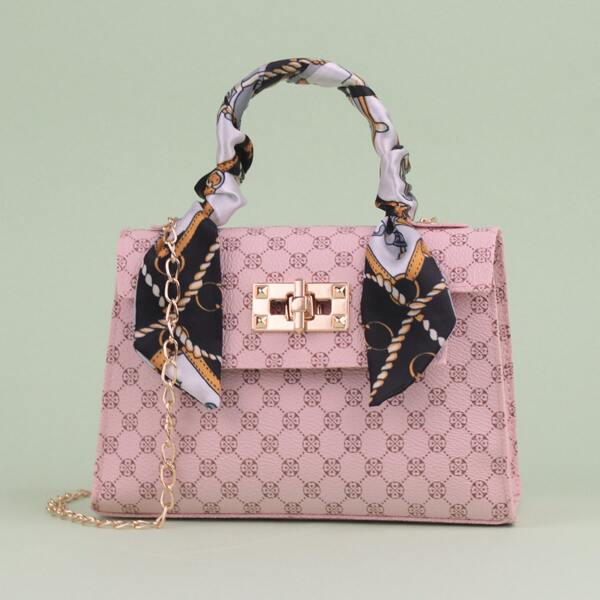

Twilly Scarf Decor Geometric Graphic Satchel Bag, Pink