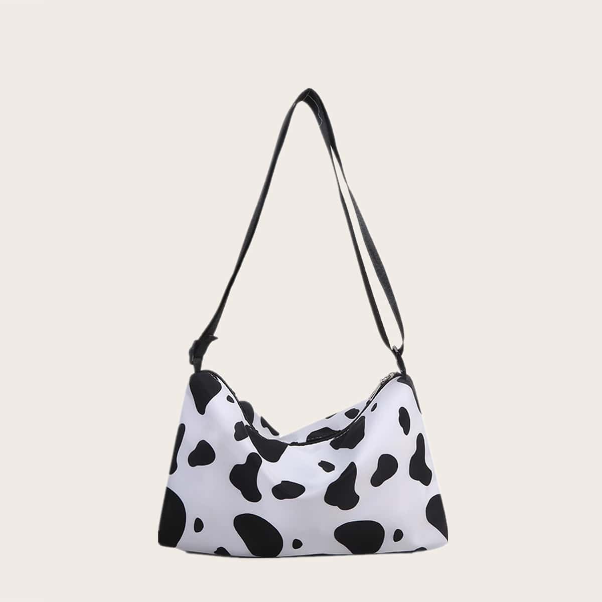 

Cow Print Crossbody Bag, Black and white