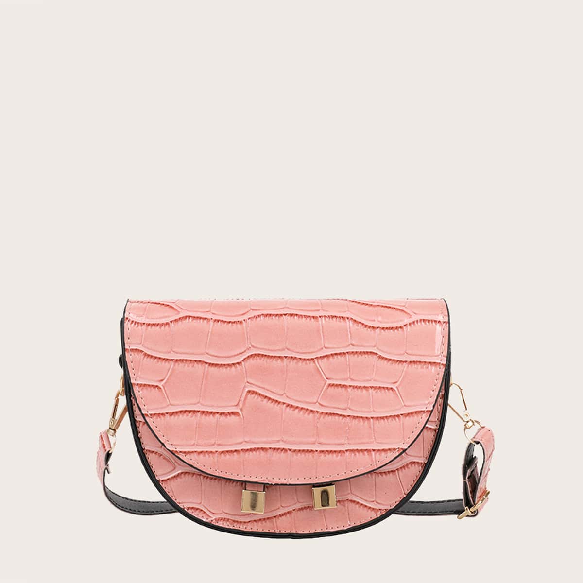 

Croc Embossed Saddle Bag, Baby pink