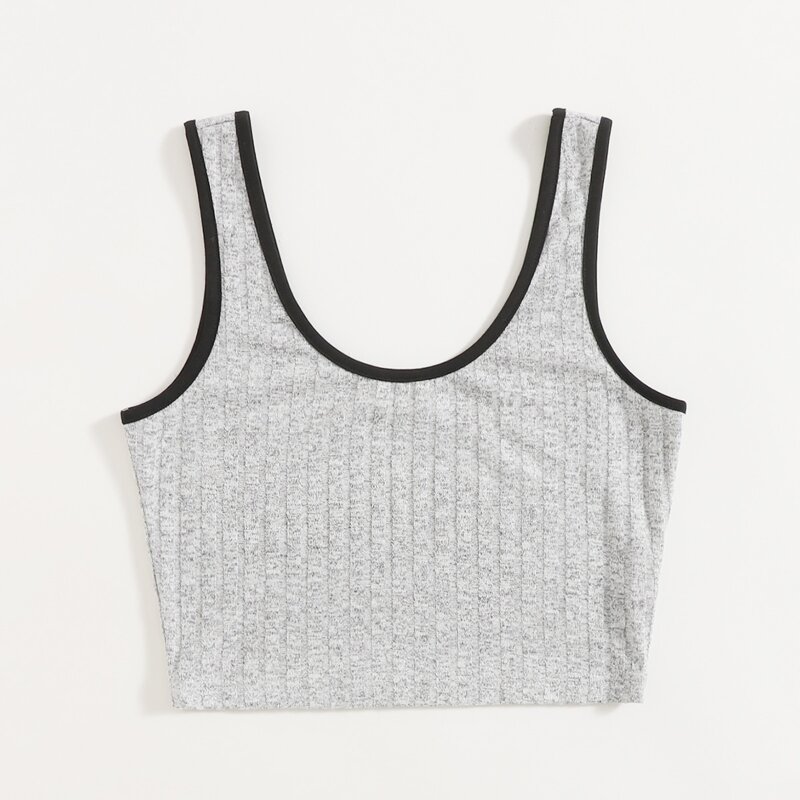 

Contrast Binding Ribbed Tank Top, Light grey