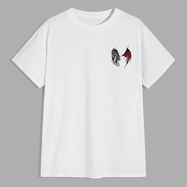 

Men Wings Print Crew Neck Tee, White