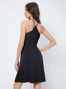 SHEIN Solid Halter Dress - Black - View 2