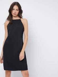 SHEIN Solid Halter Dress - Black - View 5
