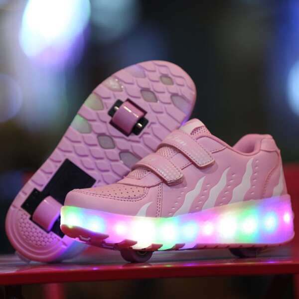 

Girls Wheel Decor Sneakers With Data Line, Pink