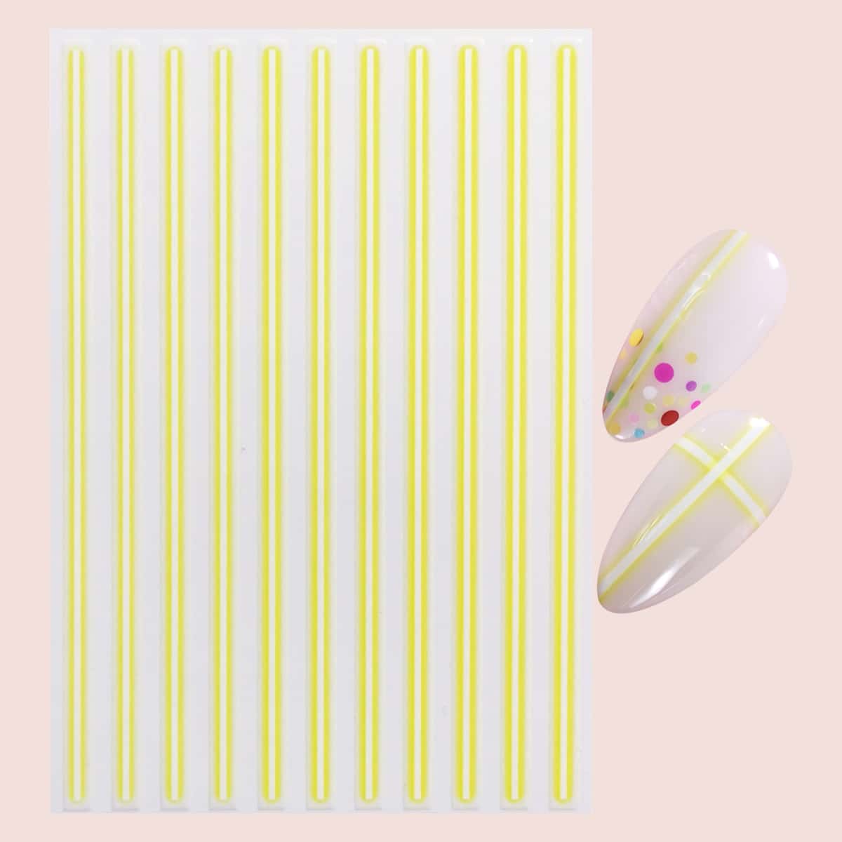 

1sheet Striped Nail Art Sticker, Yellow