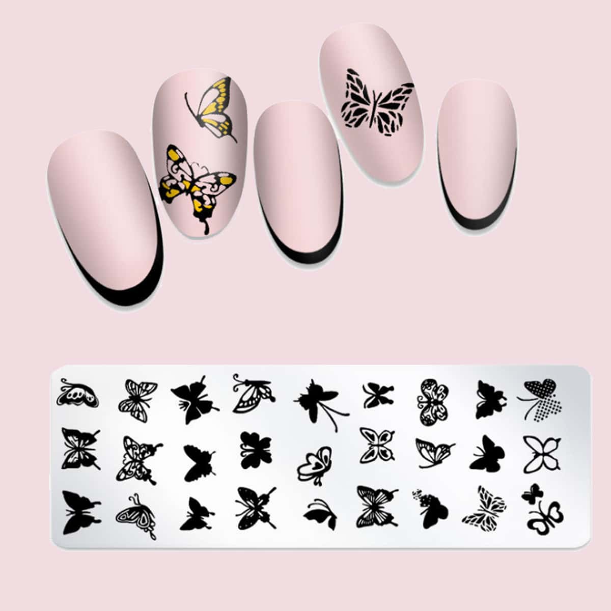 

1pc Butterfly Pattern Nail Art Template Plate, Silver