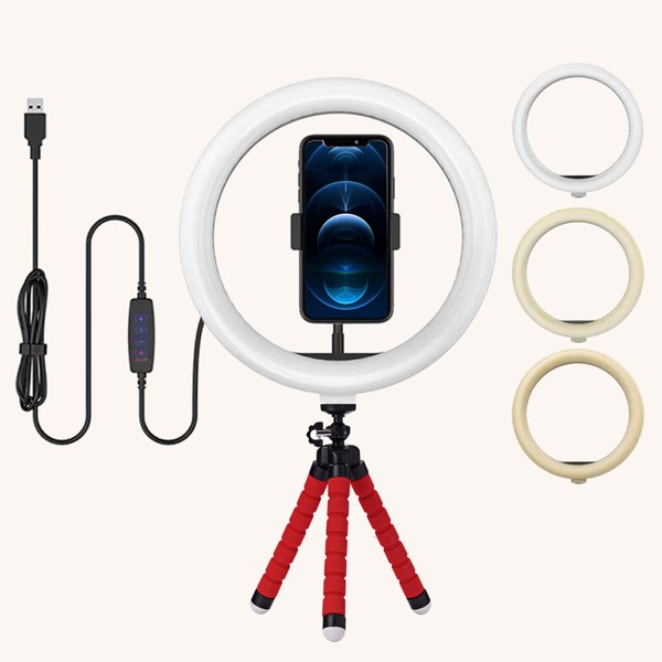 

Selfie Ring Light & Tripod Stand & Phone Holder, Red