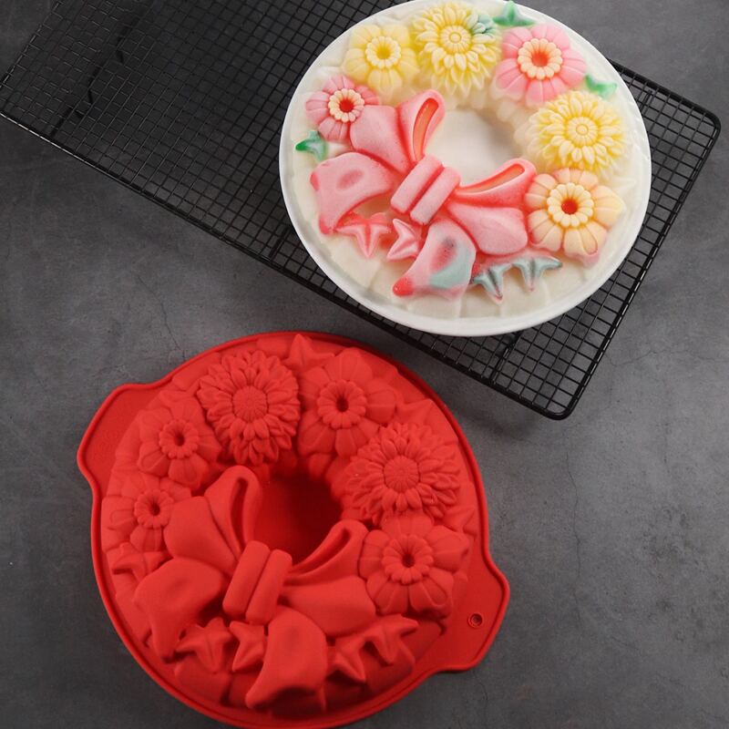 

1pc Floral & Bow Cake Mold, Red