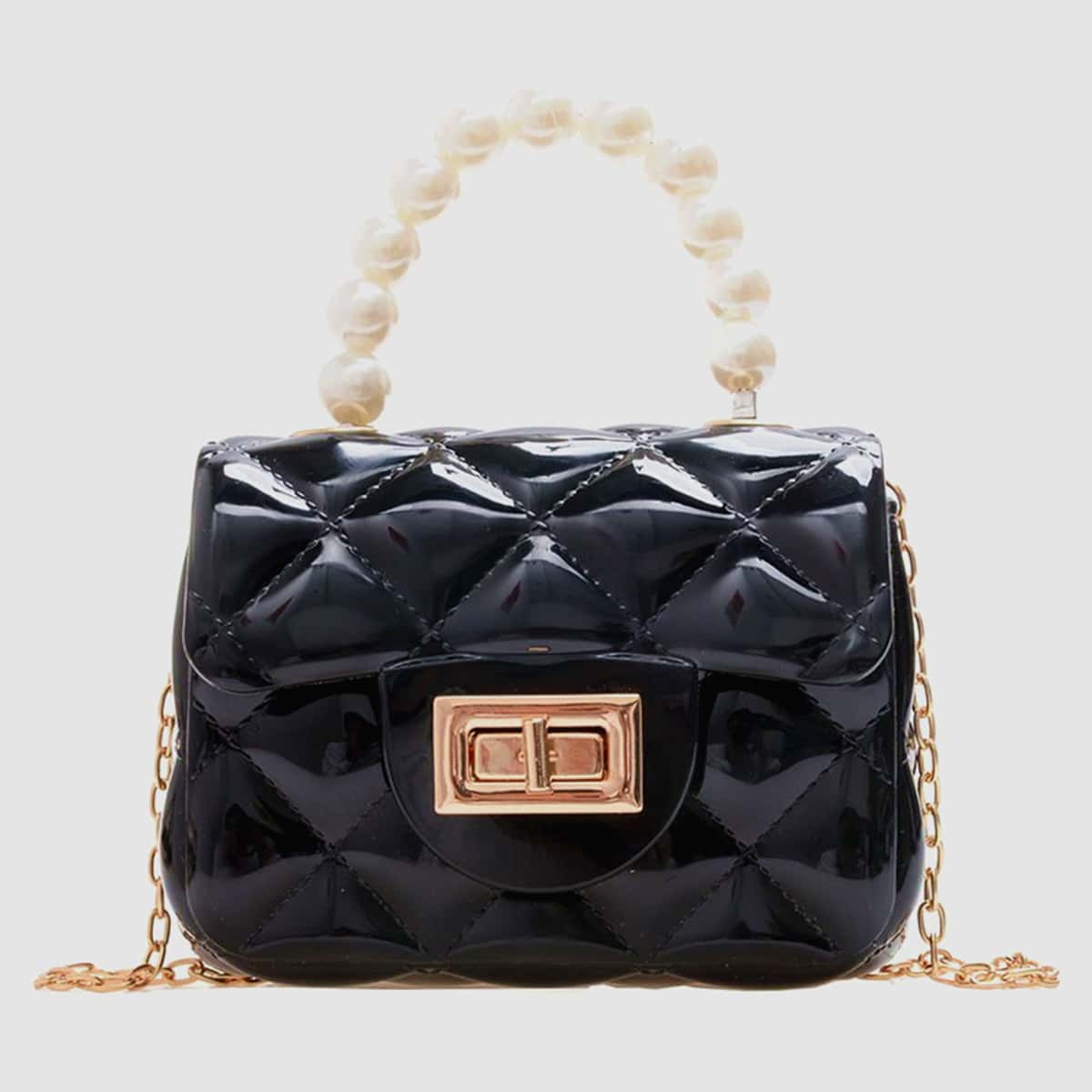 

Quilted Mini Satchel Bag, Black