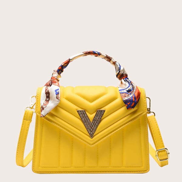 

Rhinestone Decor Top Handle Satchel Bag, Yellow