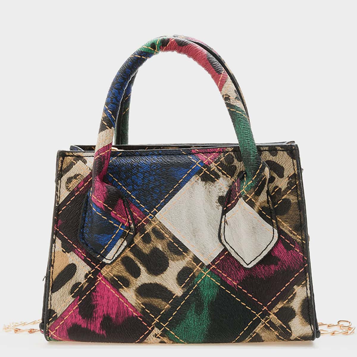 

Leopard Chain Satchel Bag, Multicolor