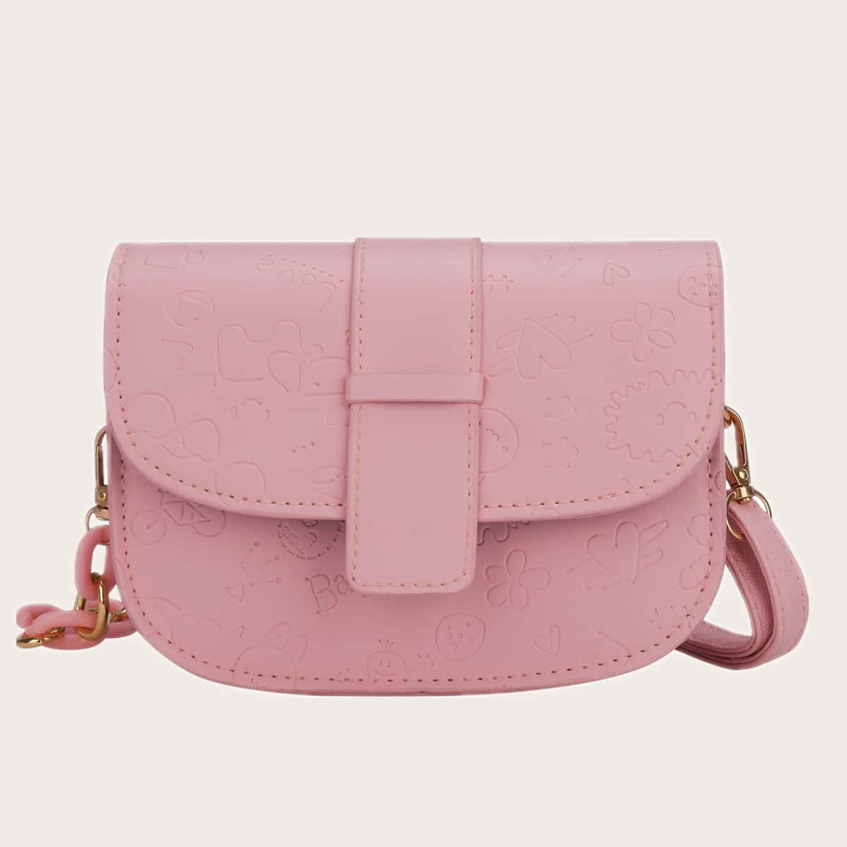 

Cartoon Embossed Saddle Bag, Baby pink