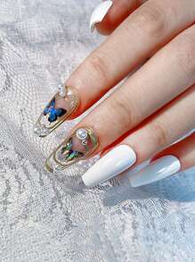 1 hoja pegatina de arte de uña con patrón de mariposa láser - Multicolor - Ver 2