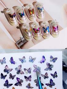 1 hoja pegatina de arte de uña con patrón de mariposa láser - Multicolor - Ver 4