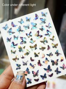 1 hoja pegatina de arte de uña con patrón de mariposa láser - Multicolor - Ver 6
