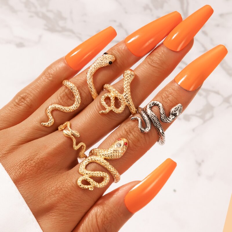 

5pcs Snake Design Ring, Multicolor