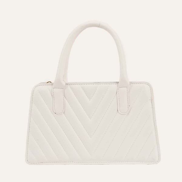 

Minimalist Quilted Chain Satchel Bag, White