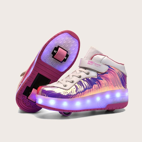 

Girls Holographic USB Charging Roller Shoes, Pink